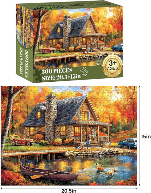 WSCXSC 300 300 20.5x15IN Piece Puzzles for Adult Jigsaw Puzzles Yellow Forest Boat Puzzle Pieces Jigsaw Puzzles