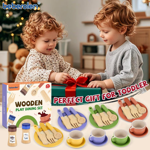 Set 1-3 3 4 5 Wooden Play Dishes and Plates for Kids Kitchen Accessories for Toddlers Cooking Toys Tea Cups for Kids