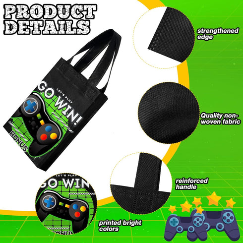 Ferraycle 24 Pack Video Game Themed Gift Bags, Non Woven Reusable Goody Treat Bags for Kids
