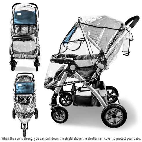 Universal Stroller Rain Cover, Waterproof Windproof Protection, Baby Travel Weather Shield from Dust Snow, Clear