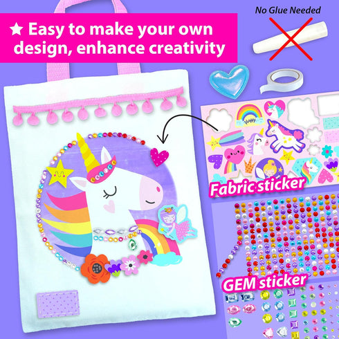 3 5-10 KRAFUN DIY Bag Decorating Kit for Girls - Create Custom Unicorn & Fairy Bags - No-Sew Mess-Free Crafts