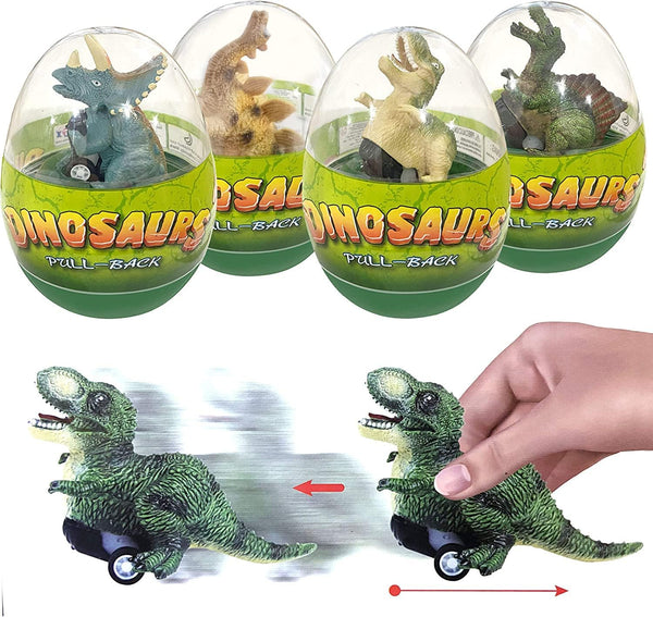 4 Pack Jumbo Dinosaur Eggs with Dinosaur Pull Back Cars Inside, Dinos Vehicles Toys for Kids Boys Girls