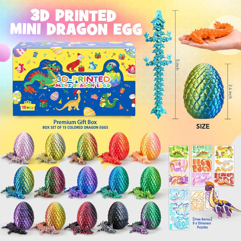 15PCS 3D Egg,3D Set Set 5-7 4-6 8-12 Printed Dragon Dragon Eggs with Display Stand,Mini Dragons Eggs Fidget Toy,Easter
