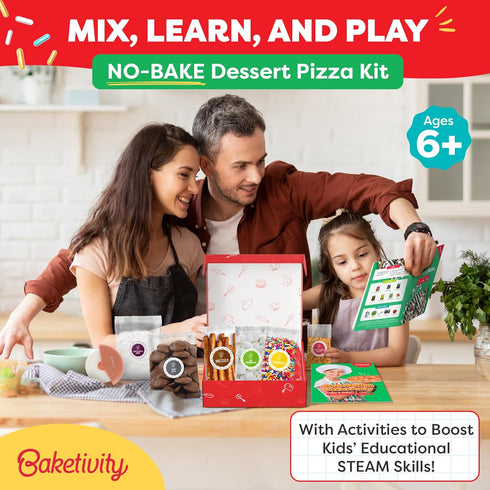 Set BAKETIVITY No-Bake Dessert Pizza Kids Baking Kit & STEAM Lesson | STEAM Focused Kids Pizza Party Baking | No-Bake