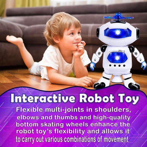 Toysery Walking Robot Toys for Kids, 360° Spinning Dancing Robot with LED Lights and Music, Interactive Electronic Toy