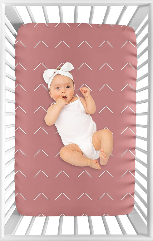 Pack Sweet Jojo Designs Mauve Pink Boho Arrow Girl Fitted Mini Crib Sheet Baby Nursery Infant Newborn Bed Room Portable