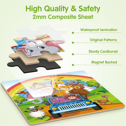 SYNARRY Magnetic Puzzles for Kids Ages 3-5, 20 Pieces Toddler Animal Travel Activity Toys for 3-6 Years
