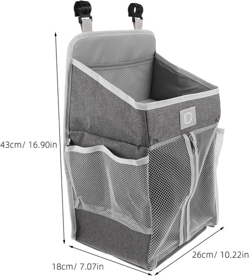 BESPORTBLE Hanging Storage Bag and Diaper Organizer for Nursery, Multi-pocket Gray Fabric Hanging Organizer for Crib