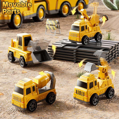 2 3 4 5 5-in-1 2-4 Pushdozer Construction Trucks Toys for Years Old Boys - Carrier Transport Vehicle Truck for Toddlers