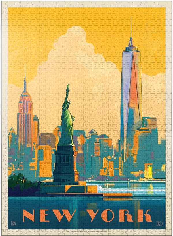 MyPuzzle New York City - Skyline Glow Vintage Poster, Premium 1000 Piece Jigsaw Puzzle for Adults