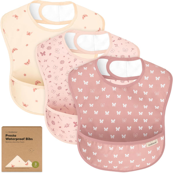 KeaBabies 3-Pack Waterproof Baby Bibs for Eating - Lightweight Toddler Feeding Bibs