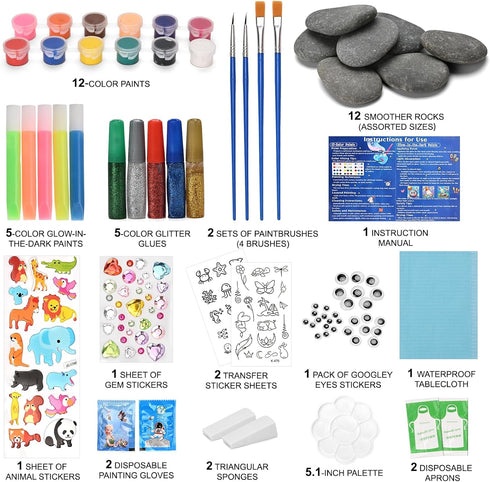 612, Set, Rock Painting Kit for Kids Ages Arts & Crafts Creative Art Toys, Glow-in-the-Dark Rocks to Paint, Gifts
