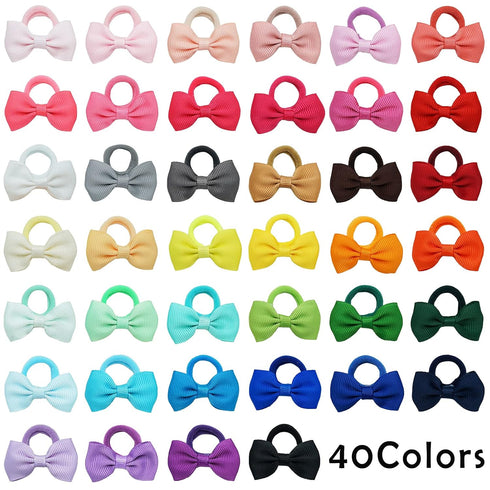80PCS Tiny Hair Ties with Bows, Baby Bows Rubber Bands for Infants Toddlers Baby Girls Hair Accessories