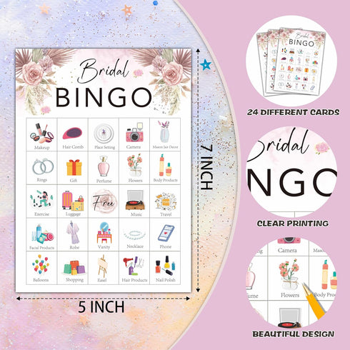 Bridal Bingo Cards, Boho Bridal Shower Game for 24 Players, Wedding Shower/Bachelorette Party Games for Family Friends Activities, Holiday Party Favors Supplies Decorations(35)