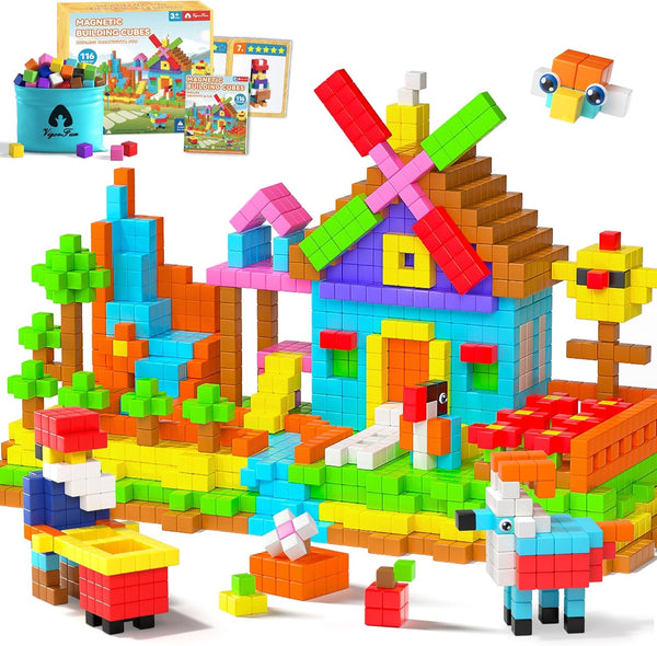 116 PCS Magnetic Blocks Set, 1" Magnet Building Blocks with Toy Eyes