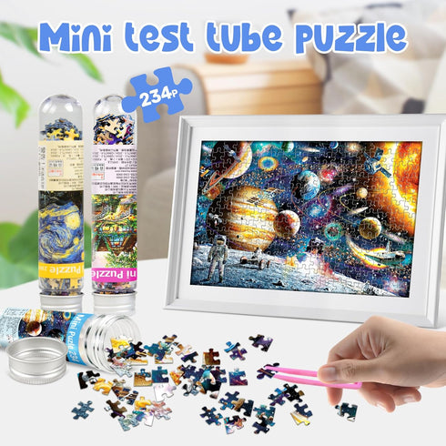 234-Piece Mini Puzzles for Adults & Kids, 3 Pack Small Puzzles, 6" x 4" Starry Night, Astronaut, Dusk Village, Theo