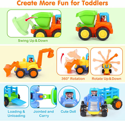 Inertia Toy Early Educational Toddler Cars, Friction Powered Push and Go Vehicles for Kids, 4PCS Gift Set