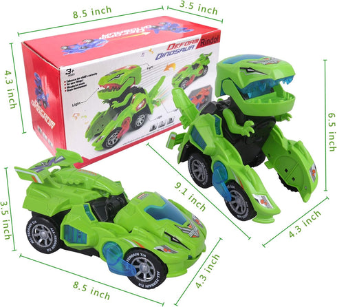 3-6 4 5 6 7 Toys for Year Old Boys Transforming Car Toys with LED Light and Music Dinosaur Toy Birthday Gifts for Year