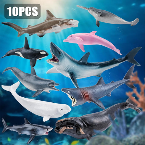 10PCS 5-6" Sea Animal Toys for Toddlers, Bath Ocean Animal Whale Shark Figurines Toys for Kids, Cake Toppers Birthday