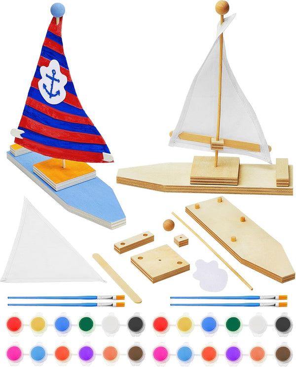 Jenaai 10 Pcs DIY Wooden Boat Kits, Unfinished Wood Blank Craft Model Boat Toy for Kids DIY Projects, Handmade Gift