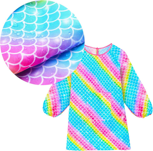 PASHOP Kids Art Smocks Unicorn Waterproof Painting Apron for Girls Boys, Long Sleeve Knee Length Smock