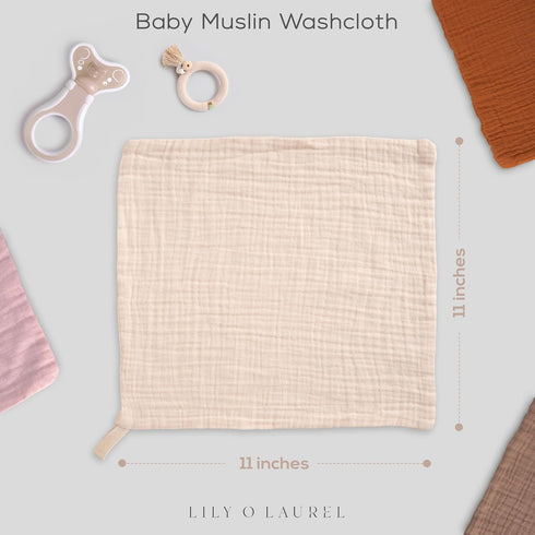 Pack 8, 11"x11", Muslin Baby Washcloths for Newborns, of Super Soft Cotton, Absorbent and Gentle, Baby Cotton Wipes