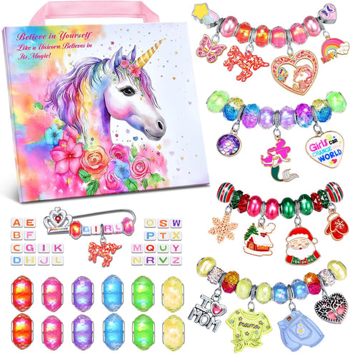 Girls Charm Bracelet Making Kit - Unicorn Jewelry Supplies DIY Art Craft Set for Kids Age 6-12 Birthday Gifts