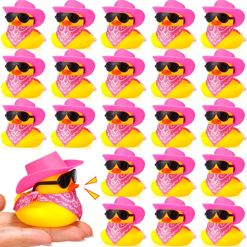 Sosation 24 Set Cowboy Rubber Duck Bulk Mini Yellow Duckies Bath Party