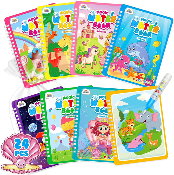 ZMLM 24 Pack Water Coloring Books for Toddlers, Reusable Paint with Water