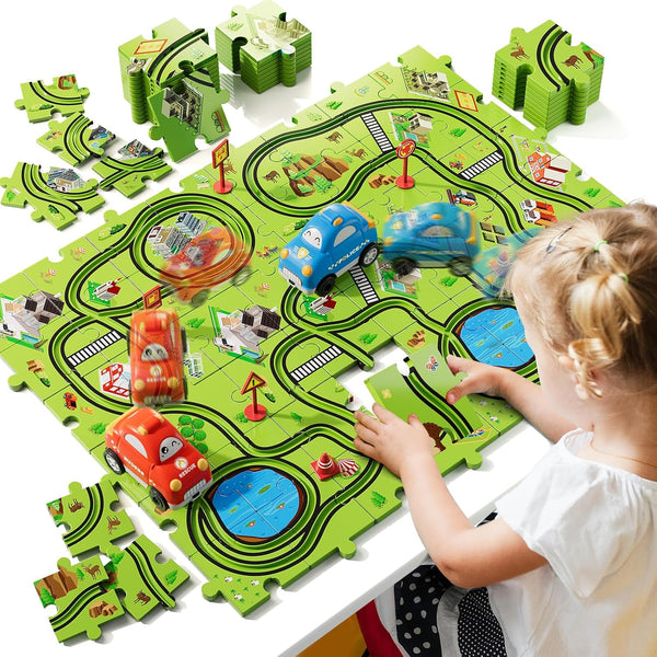 Bennol 56 Jigsaw Puzzle Race Track Car Set, Toddler Toys for Boys Age 2-5, Gifts for Kids