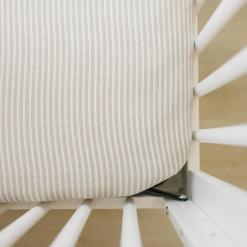 Taupe Stripe Muslin Crib Sheet by Mebie Baby, Soft and Breathable Bed