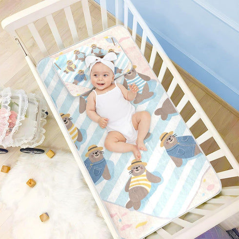 SyXIOP 28" 52" Cartoon Cute Seal Beach Vacation Cooling Baby Waterproof Crib Mattress Cover x Washable Padded Crib