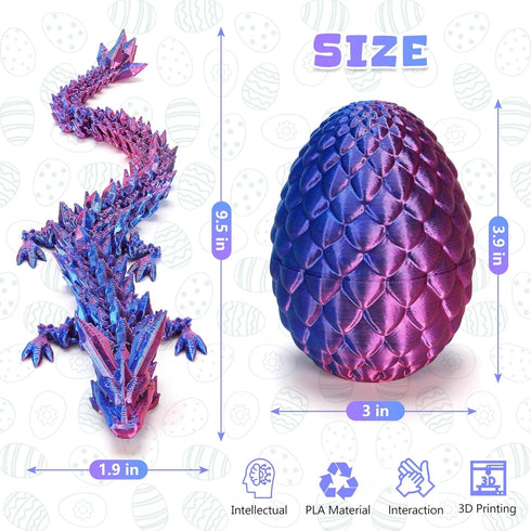 HEZUJ 3D Printed Dragon Dinosaur Egg,Articulated Crystal Dragon Fidget Toys,Prefilled Easter Basket Stuffers Eggs