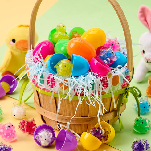 24 JOYIN Pcs Easter Prefilled Eggs with Mochi Squishy Toy, Squeeze Toy Fillers for Easter Egg Hunt, Basket Stuffers