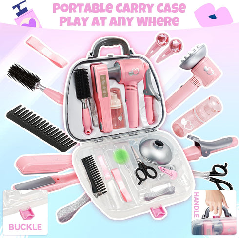 Playset Playset Toy Choi's Hair Salon Toys for Girls - Pretend Play Kids Hairdryer, Scissor, Combs Hair Salon with Gift