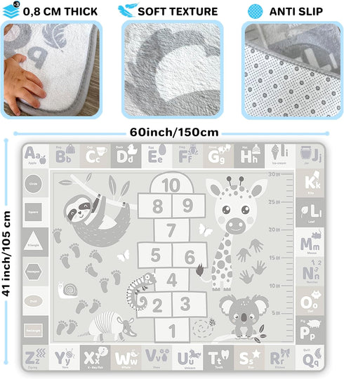 6-12 1-3 QUOKKA Baby Mat for Floor Play for Babies Months Super Soft Baby Floor Play Mat for Toddlers ABC Grey Extra