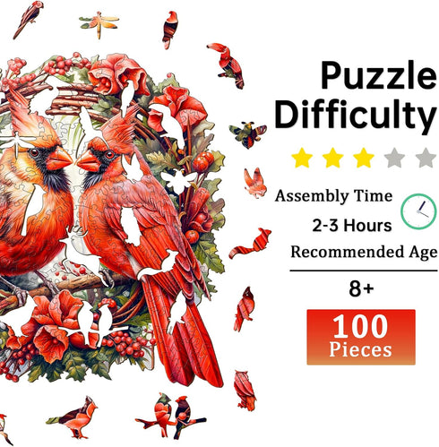 Wooden Puzzles for Adults, Cardinal Wooden Jigsaw Puzzles for Adults, Wood Puzzles Adult, Unique Animal Shape Wood Cut Puzzles, Birthday Gifts for Family Friend (S-8.4 * 8.3in-100 pcs)