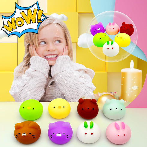 6 Pcs Mochi Squishy Toys for Kids Party Favors, Mini Round Animals Toys Kawaii Squishies for Classroom Prizes, Stress