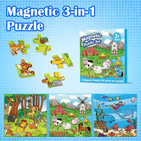Magnetic Puzzles for Toddlers 3-5,36 Pieces Toys for Kids,Airplane Car Road Trip Activities for Kids 3 4 5 6 Year Old Travel Toys for Boy Girl,Learning Educational Games Magnet Toys