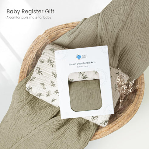 Baby Muslin Swaddle Blankets, Soft Receiving Blanket for Newborn, Cotton Swaddling Blanket, Neutral 2 Pack, Leaf