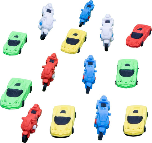 XANADU Cute Vehicle Motorbike Puzzle Erasers - 3D Take Apart Fun, 14 Pcs Mini Car Erasers