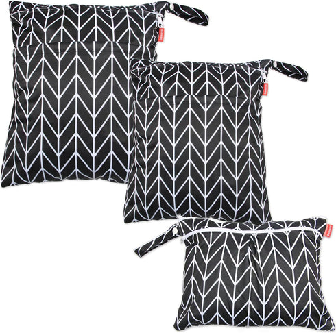 Damero 3pcs Travel Wet and Dry Bag with Handle for Cloth Diaper, Pumping Parts, Clothes, Swimsuit, Black Arrows