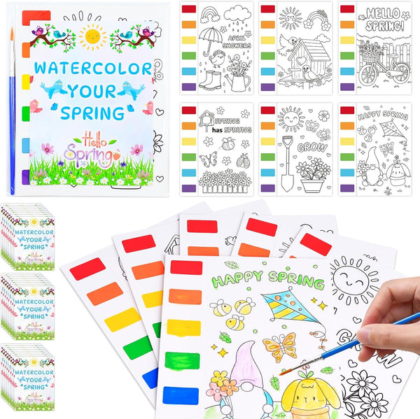 Zoyeven 144 Pcs Spring Festival Watercolor Coloring Books Easter Party Favors Lovely Gifts