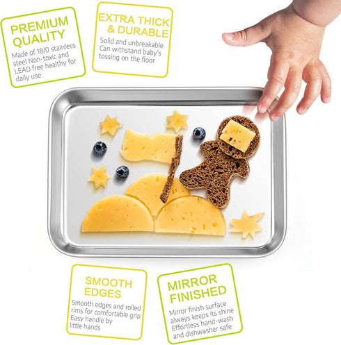 E-far Stainless Steel Kids Plates: 4 Pieces Mini Metal Dinner Dish Set, Non-Toxic & Dishwasher Safe