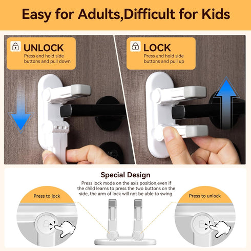 WILZEIMY 3M (White-2Pack) Door Lever Locks for Kids Safety, Strong Adhesive Baby Proofing Door Handle Locks, Durable