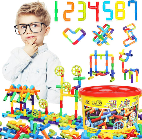 250PCS Pipe Tube Learning Toy for Toddlers, Educational STEM Bins for Classroom Preschool Building Toys, Montessori