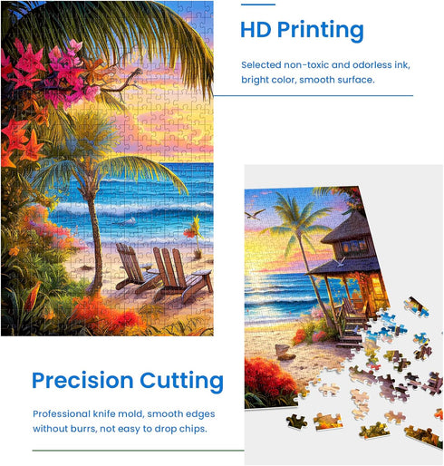 2 Pack Puzzles for Adults 1000 Pieces - Hawaii Beach & Moraine Lake Difficult Jigsaw Puzzles for Family Friends