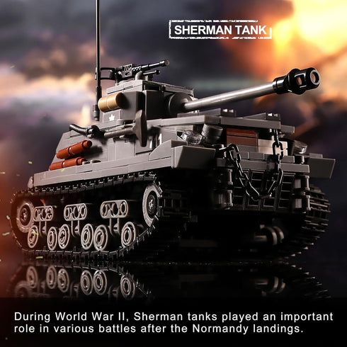 MISTBUY WW2 M4 1184 8-14 Army Tank Toys Building Kit Compatible with Lego, Create a German Tiger & an American Sherman