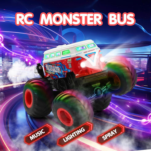 2.4Ghz 3 360 DYODYORC Remote Control Car, RC Monster Truck Toys, All Terrain RC Truck with Spray, Music, Lighting