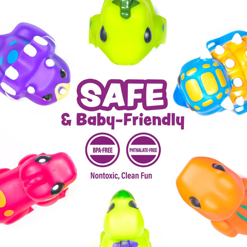 6 Pack Set Tub Works Dinosaur Mold Free Bath Toys, | Sealed, No Hole Bath Toys Design Keeps Moisture Out | Soft